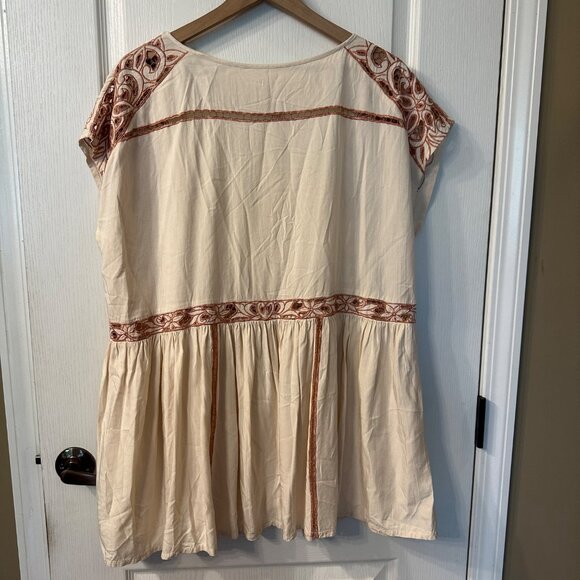 Free People | Ayu XS Boho Hippie Nude Short Sleeve Oversized Tunic Dress Open - Picture 4 of 15
